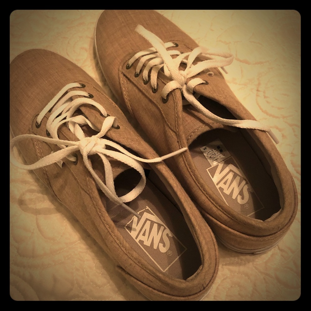 Khaki and White Lace-up Van’s - worn once